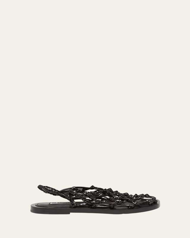 Leather Crochet Net Ballerina Flat Sandals